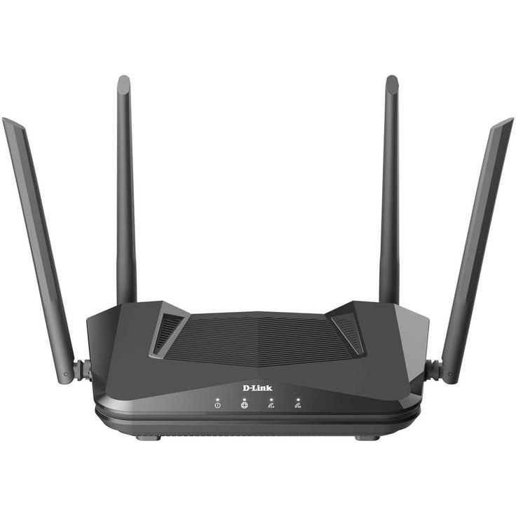 D-Link EXO AX AX1500 WiFi 6 Router with 4 external antennas — front view, dual-band gigabit router for ISPs and home networks in Uganda