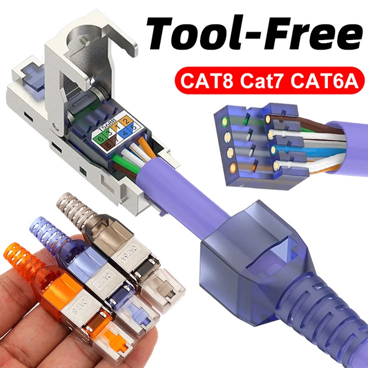 Tool-free shielded RJ45 connector plugs for CAT6A Cat7 CAT8 STP cables — zinc alloy metal termination plug with no crimping tool required, Uganda