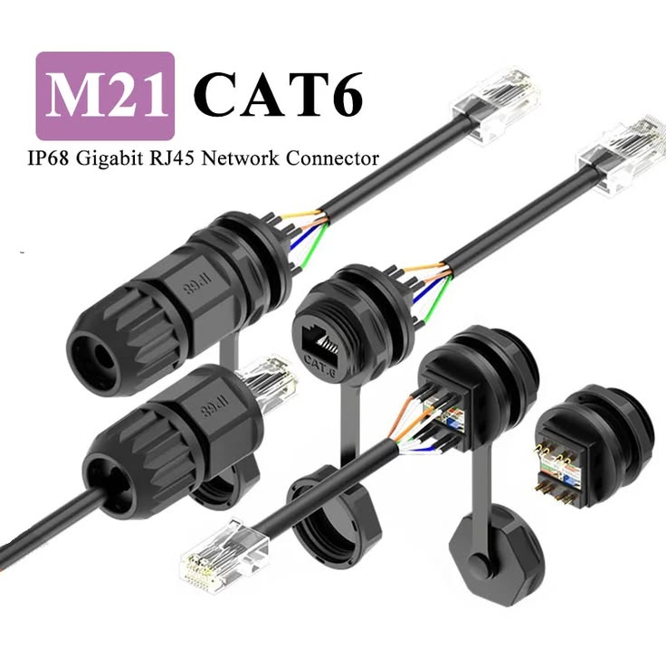 M21 CAT6 IP68 Waterproof RJ45 Network Connector – Gigabit Outdoor Aviation Plug and Panel Socket (Uganda)