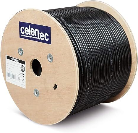 Celertec CAT6 Outdoor Solid Copper Cable – 305m Drum (23AWG, UV-Resistant, Black)