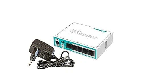 MikroTik hEX RB750Gr3 5-Port Gigabit Wired Router with power adapter — compact desktop ISP edge router for Uganda networks